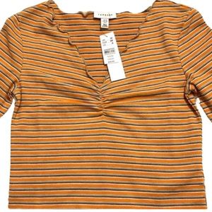 TOPSHOP | Vintage Style Striped Lettuce Trim Top